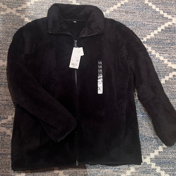 NWT Uniqlo Size L Black Fluffy Yarn Fleece Full-Zip Jacket - Picture 4 of 10
